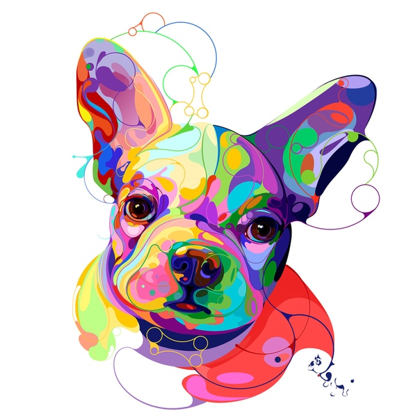 Яркие картины собак Марины Охроменко Вихревые пятна, меха и пестрые глаза характеризуют эмоциональных собак на цифровых иллюстрациях Марины Охроменко. В надежде запечатлеть разную степень