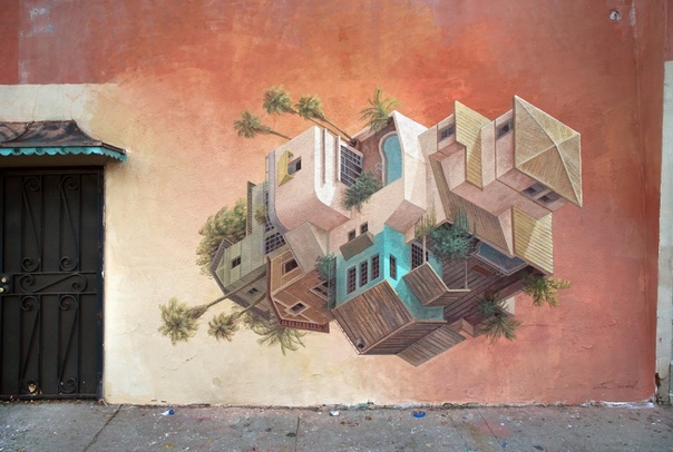 Невесомый стрит-арт Синте Видаль. На стенах предметы, здания и люди улетают и оборачиваются. Эти потрясающие фрески, которые, среди прочего, можно увидеть на улицах Лос-Анджелеса и Гонконга,
