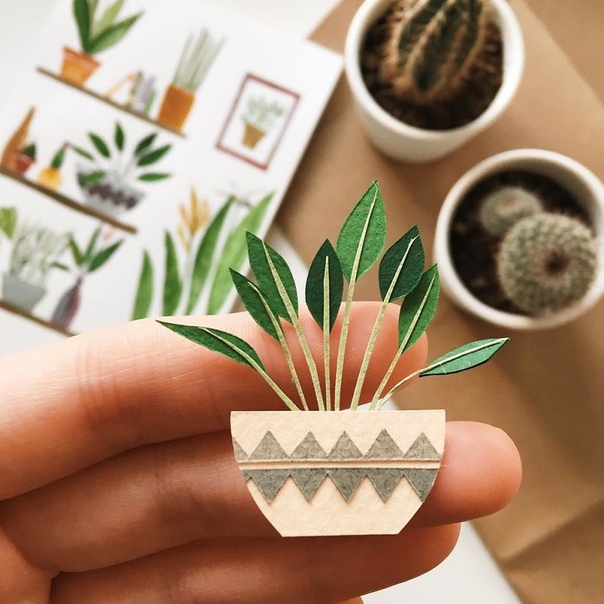Российская художница Tania Lissova увлеченный творец цветов из бумаги Она создала талантливую и мега уютную коллекцию миниатюрных домашних растений, каждое из которых растет в своем картонном