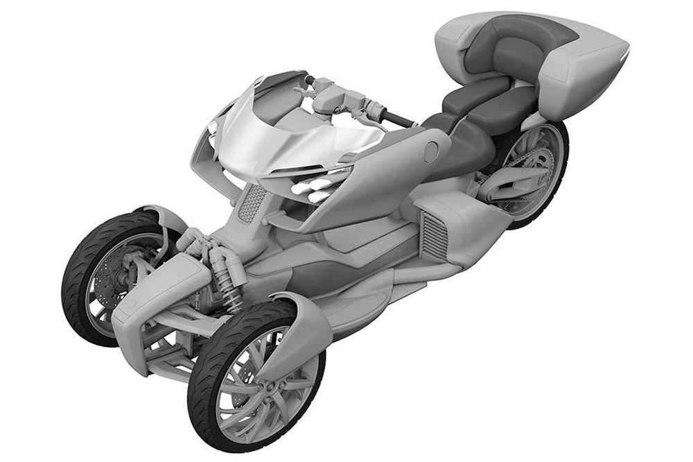 Патентные рисунки нового трицикла Yamaha с наклоняющейся подвеской