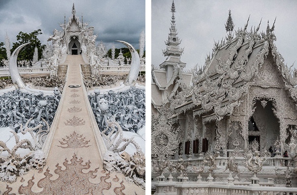 Удивительный Ват-Ронг-Кхун в Таиланде больше известен как Белый храм. Его создатель Чалермчай Коситпипат хотел построить самый красивый храмовый комплекс на земле. Вполне возможно, что ему это