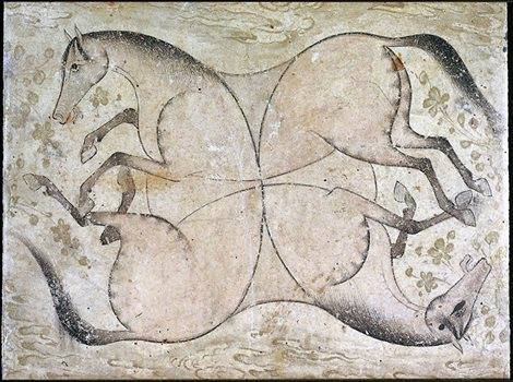 Рисунок «Четыре лошади» Персия. Начало XVII века. Музей изящных искусств, США, Бостон.