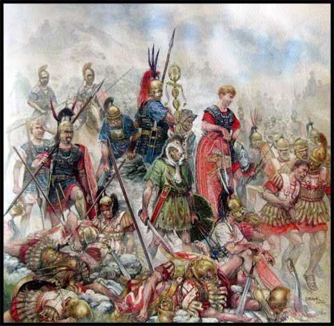 Битва при Киноскефалах (197 до н. э.). Сражение развернулось между римской и македонской армией в Фессалии за контроль над Грецией. Это было первое масштабное полевое сражение римских легионов и