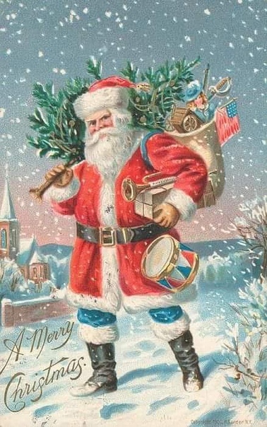 Санта-Клаусы на винтажных открытках. Часть 1 Раньше нечасто они были в красных шубках, как сейчас. В розовых вообще