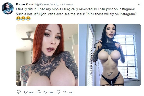 Ради лайков: модель удалила себе соски, чтобы «законно» публиковать голые фото в Инстаграме На что только не идут блогеры, чтобы получить как можно больше лайков! 